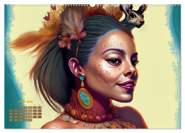 Produktbild: Fantasy Tier Frauen Portraits (Wandkalender 2026 DIN A2 quer), CALVENDO Monatskalender