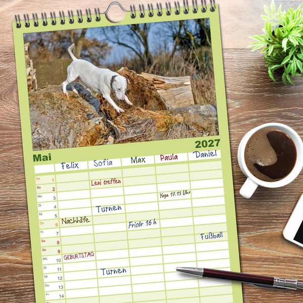 Produktbild: Familienplaner 2027 - Einmal Bullterrier - immer Bullterrier mit 5 Spalten (Wandkalender, 21 x 45 cm) CALVENDO