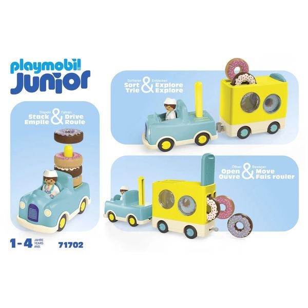 PLAYMOBIL JUNIOR 71702 - Verrückter Donut Truck mit Stapel- und Sortierfunktion