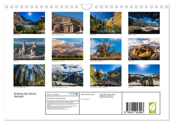 Produktbild: Entlang der Sierra Nevada (Wandkalender 2026 DIN A4 quer), CALVENDO Monatskalender
