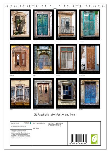 Produktbild: Die Faszination alter Fenster und T&uuml;ren (Wandkalender 2026 DIN A4 hoch), CALVENDO Monatskalender