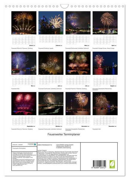 Produktbild: Feuerwerke Terminplaner (Wandkalender 2027 DIN A3 hoch), CALVENDO Monatskalender