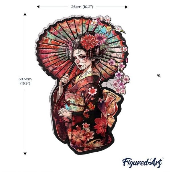 Produktbild: FiguredArt - Holzpuzzle Erwachsene - Geisha mit Sonnenschirm, 200 Teile, 26x39,5 cm
