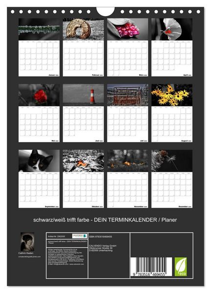 Produktbild: schwarz/wei&szlig; trifft farbe - DEIN TERMINKALENDER / Planer (Wandkalender 2026 DIN A4 hoch), CALVENDO Monatskalender
