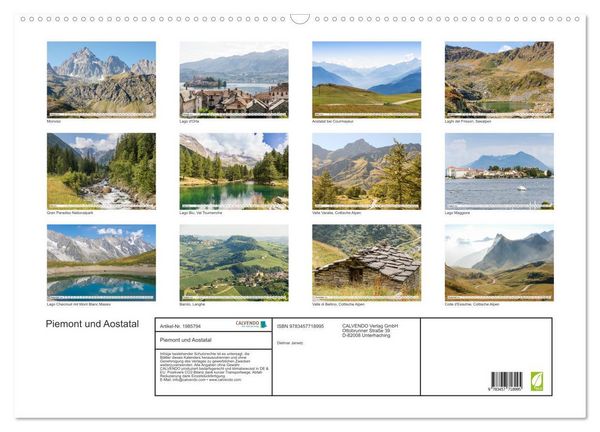 Produktbild: Piemont und Aostatal (Wandkalender 2026 DIN A2 quer), CALVENDO Monatskalender