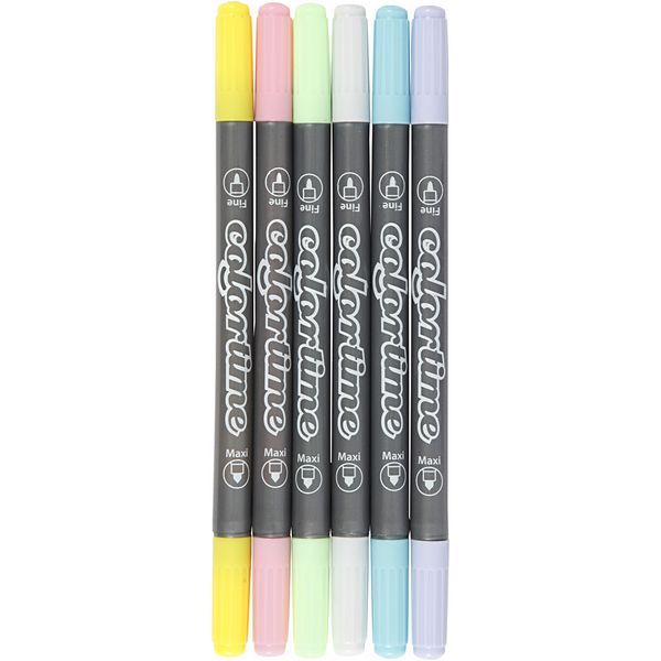 Produktbild: Creativ Company Colortime Dual-Filzstifte, Strichst&auml;rke , 2,3+3,6 mm, Pastellfarben, 6 Stk