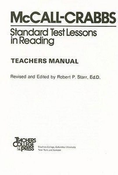 Produktbild: McCall-Crabbs Standard Test Lessons in Reading, Teachers Manual/Answer Key