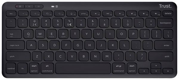 Produktbild: Trust Lyra Compact Bluetooth&reg;, Funk Tastatur Deutsch, QWERTZ Schwarz Wiederaufladbar, Ger&auml;uscharme Tasten, Spritzwassergesch&uuml;tzt, Multimediatasten