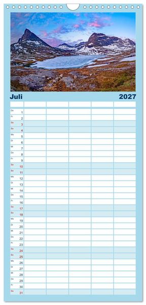 Produktbild: Familienplaner 2027 - K&ouml;nigsroute Norwegens mit 5 Spalten (Wandkalender, 21 x 45 cm) CALVENDO