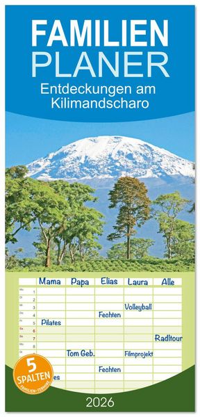 Produktbild: Familienplaner 2026 - Entdeckungen am Kilimandscharo mit 5 Spalten (Wandkalender, 21 x 45 cm) CALVENDO