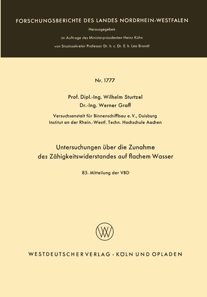 Produktbild: Untersuchungen &uuml;ber die Zunahme des Z&auml;higkeitswiderstandes auf flachem Wasser