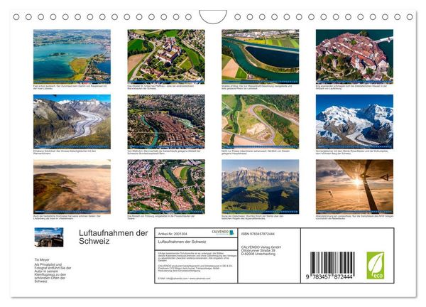 Produktbild: Luftaufnahmen der Schweiz (Wandkalender 2026 DIN A4 quer), CALVENDO Monatskalender