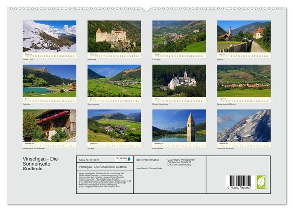 Produktbild: Vinschgau - Die Sonnenseite S&uuml;dtirols (hochwertiger Premium Wandkalender 2026 DIN A2 quer), Kunstdruck in Hochglanz
