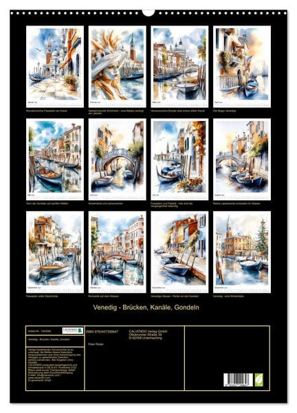 Produktbild: Venedig - Br&uuml;cken, Kan&auml;le, Gondeln (Wandkalender 2026 DIN A2 hoch), CALVENDO Monatskalender