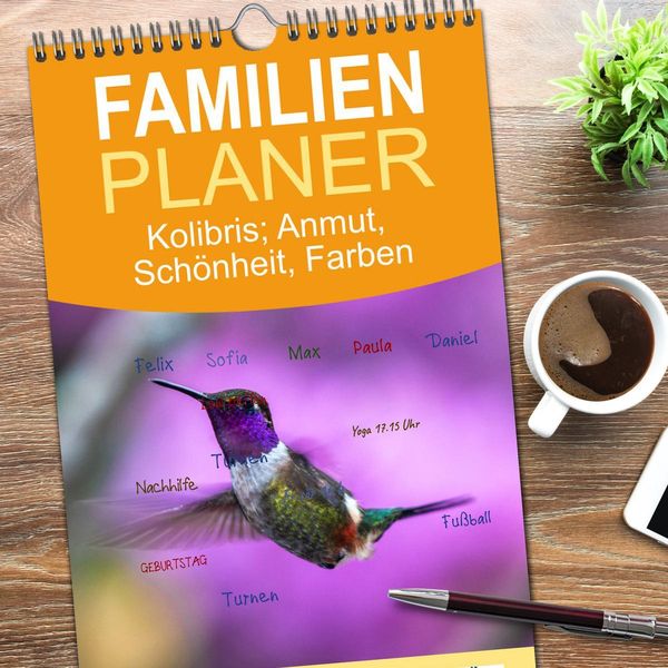 Produktbild: Familienplaner 2026 - Kolibris; Anmut, Sch&ouml;nheit, Farben mit 5 Spalten (Wandkalender, 21 x 45 cm) CALVENDO