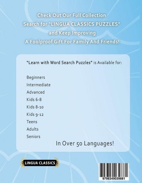 Produktbild: LEARN HUNGARIAN WITH WORD SEARCH PUZZLES FOR BEGINNERS - Discover How to Improve Foreign Language Skills with a Fun Vocabulary Builder. Find 2000 Words to Practice at Home - 100 Large Print Puzzle Games - Teaching Material, Study Activity Workbook