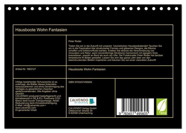 Produktbild: Hausboote Wohn Fantasien (Tischkalender 2026 DIN A5 quer), CALVENDO Monatskalender