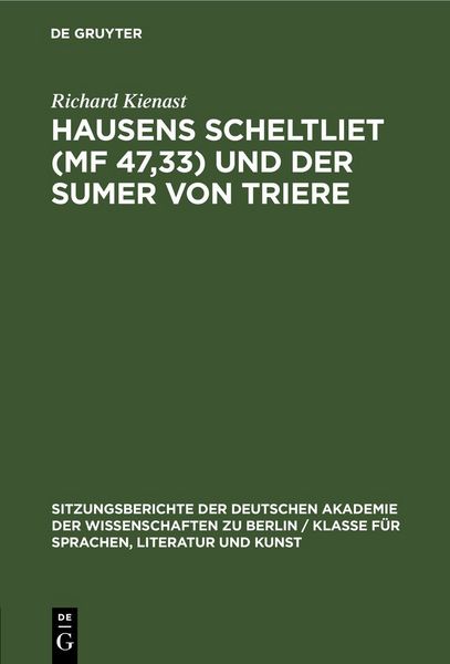 Produktbild: Hausens Scheltliet (MF 47,33) und der Sumer von Triere