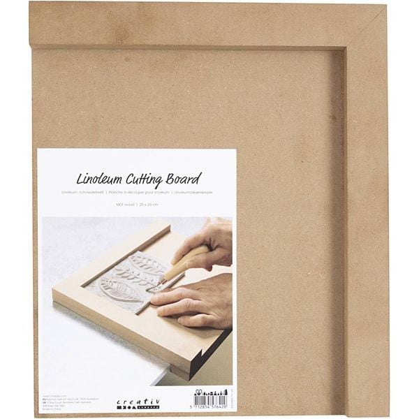 Produktbild: Creativ Company Linoleum-Schneidebrett, Gr&ouml;&szlig;e 25x29 cm, f&uuml;r Rechtsh&auml;nder, 1 Stk