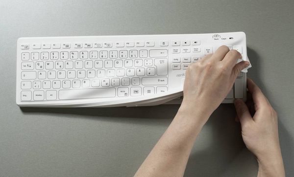 Produktbild: Renkforce RF-WRK-300 Kabellos Hygiene-Tastatur Deutsch, QWERTZ Wei&szlig; (matt) Spritzwassergesch&uuml;tzt