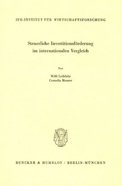 Produktbild: Steuerliche Investitionsf&ouml;rderung im internationalen Vergleich.