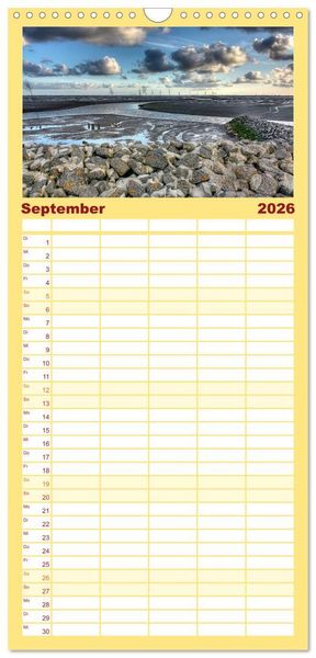 Produktbild: Familienplaner 2026 - Nordseebad Wremen - Strandimpressionen mit 5 Spalten (Wandkalender, 21 x 45 cm) CALVENDO
