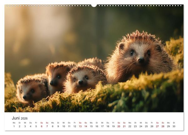 Produktbild: Rund, stachlig, munter - Ein Jahr mit Igeln (hochwertiger Premium Wandkalender 2026 DIN A2 quer), Kunstdruck in Hochglanz