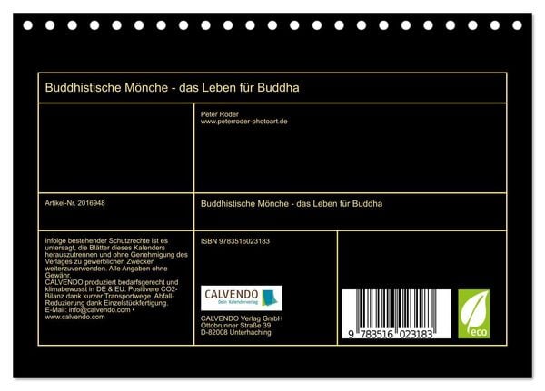 Produktbild: Buddhistische M&ouml;nche - das Leben f&uuml;r Buddha (Tischkalender 2026 DIN A5 quer), CALVENDO Monatskalender