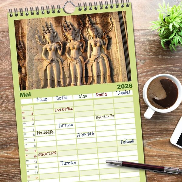 Produktbild: Familienplaner 2026 - Kambodscha &bull; Angkor Wat mit 5 Spalten (Wandkalender, 21 x 45 cm) CALVENDO