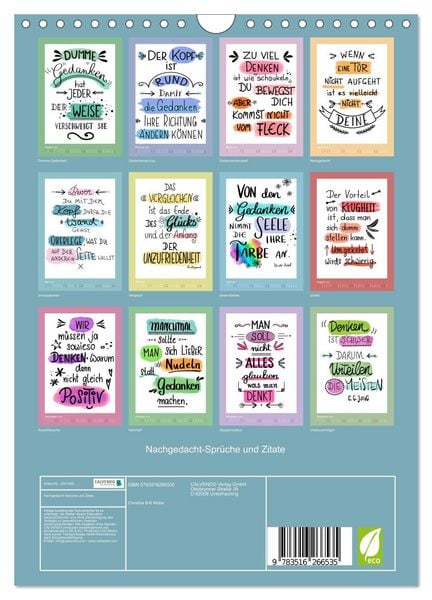 Produktbild: Nachgedacht-Spr&uuml;che und Zitate (Wandkalender 2026 DIN A4 hoch), CALVENDO Monatskalender