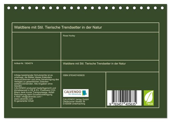 Produktbild: Waldtiere mit Stil. Tierische Trendsetter in der Natur (Tischkalender 2026 DIN A5 quer), CALVENDO Monatskalender