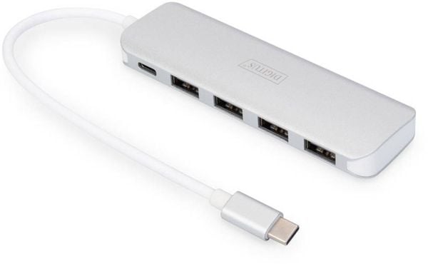 Digitus DA-70242-1 4+1 Port USB 3.2 Gen 1-Hub (USB 3.0) mit Schnellladeport, mit USB-C® Stecker, mit Aluminiumgehäuse Si