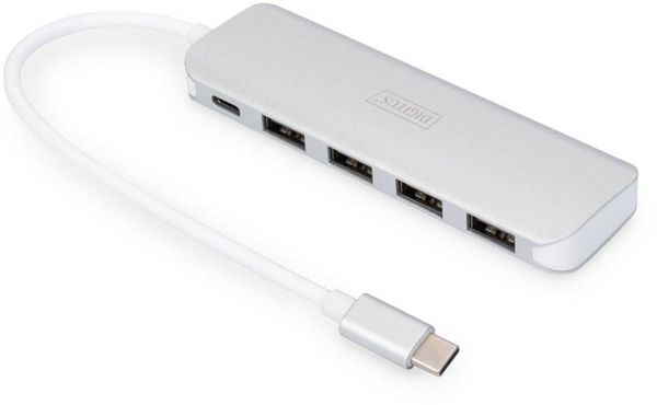 Produktbild: Digitus DA-70242-1 USB-Hub 4+1 Port USB-A USB 3.0 5 GBit/s mit Schnellladeport, mit USB-C&reg; Stecker, mit Aluminiumgeh&auml;use Silber DA-70242-1