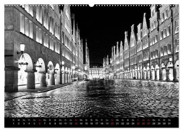 Produktbild: M&uuml;nster in schwarz-wei&szlig; gesehen (Wandkalender 2026 DIN A2 quer), CALVENDO Monatskalender