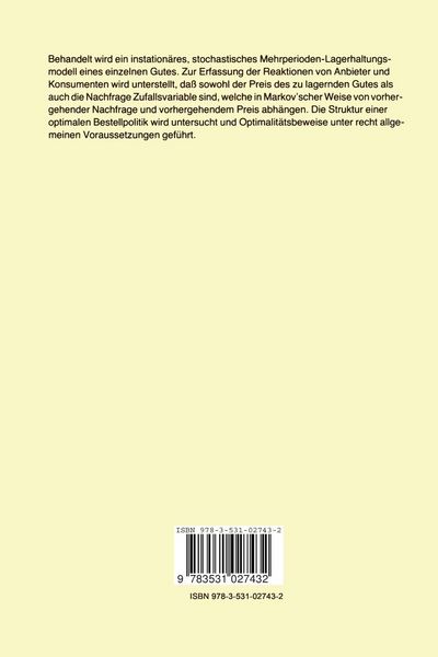 Produktbild: Zeitdiskrete instation&auml;re Lagerhaltungsmodelle mit Markov&rsquo;schem Preis-Nachfrage-Proze&szlig;