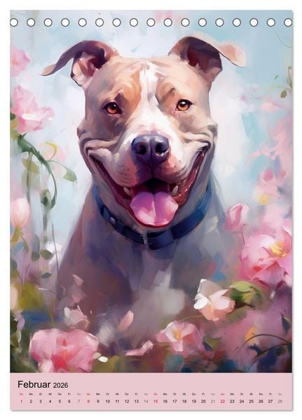Produktbild: Pit Bull Aquarelle. Illustrationen von tollen Hunden (Tischkalender 2026 DIN A5 hoch), CALVENDO Monatskalender