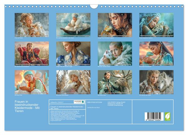 Produktbild: Frauen in beeindruckender Kleidermode - Mit Tieren (Wandkalender 2026 DIN A3 quer), CALVENDO Monatskalender
