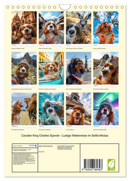 Produktbild: Cavalier King Charles Spaniel - Lustige Weltenreise im Selfie-Modus (Wandkalender 2026 DIN A4 hoch), CALVENDO Monatskalender