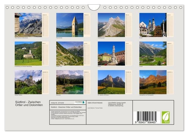 Produktbild: S&uuml;dtirol - Zwischen Ortler und Dolomiten (Wandkalender 2026 DIN A4 quer), CALVENDO Monatskalender