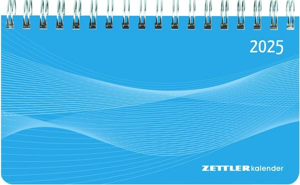 Querkalender Mini PP-Einband blau 2025 - Tisch-Kalender - Büro-Planer 15,6x9 cm - 1 Woche 2 Seiten - Ringbindung - Zettl