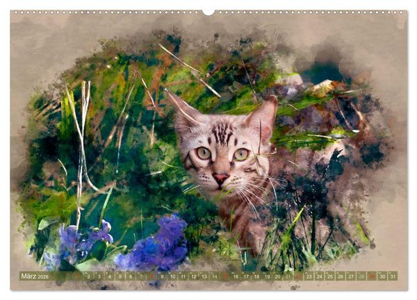Produktbild: Katzenkalender mausgemalt (hochwertiger Premium Wandkalender 2026 DIN A2 quer), Kunstdruck in Hochglanz