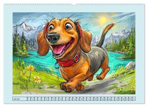 Produktbild: Dackel Fun. Zauberhafte Hunde Cartoons f&uuml;rs Herz (hochwertiger Premium Wandkalender 2026 DIN A2 quer), Kunstdruck in Hochglanz
