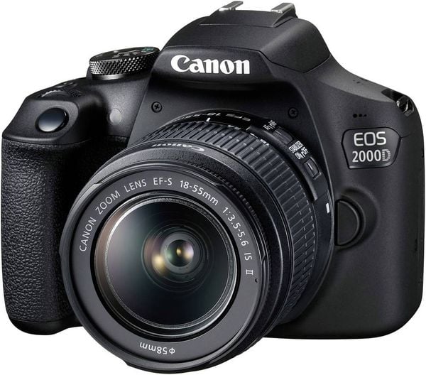 Canon EOS-2000D Digitale Spiegelreflexkamera EF-S 18-55 mm IS II 24.1 Megapixel Schwarz Optischer Sucher, mit eingebaute