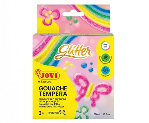 Produktbild: JOVI Gouache Tempera Plakatfarbe, GLITTER-Farben, 4 Dosen 35 ml