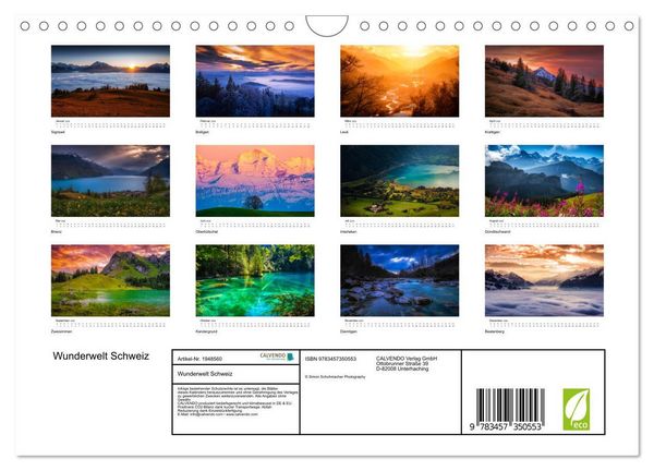 Produktbild: Wunderwelt Schweiz (Wandkalender 2026 DIN A4 quer), CALVENDO Monatskalender