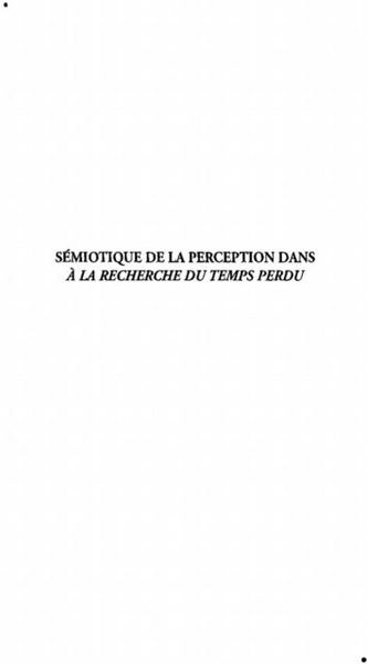 Produktbild: Semiotique De La Perception Dans &quote; a La Recherche Du Temps Perdu &quote; De Marcel Proust