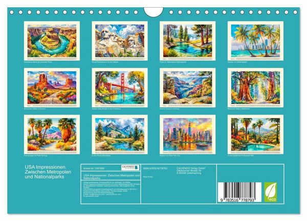 Produktbild: USA Impressionen. Zwischen Metropolen und Nationalparks (Wandkalender 2027 DIN A4 quer), CALVENDO Monatskalender