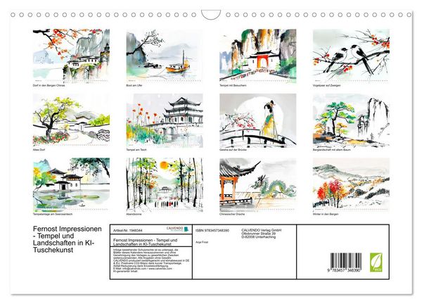 Produktbild: Fernost Impressionen - Tempel und Landschaften in KI-Tuschekunst (Wandkalender 2026 DIN A3 quer), CALVENDO Monatskalender
