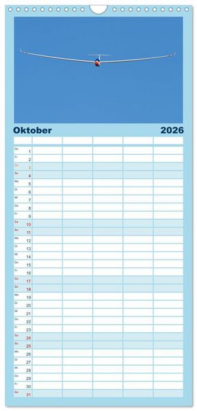 Produktbild: Familienplaner 2026 - Meister in der Schwebe: Segelflugzeuge mit 5 Spalten (Wandkalender, 21 x 45 cm) CALVENDO