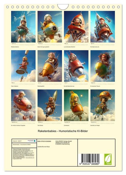 Produktbild: Raketenbabies - Humoristische KI-Bilder (Wandkalender 2026 DIN A4 hoch), CALVENDO Monatskalender